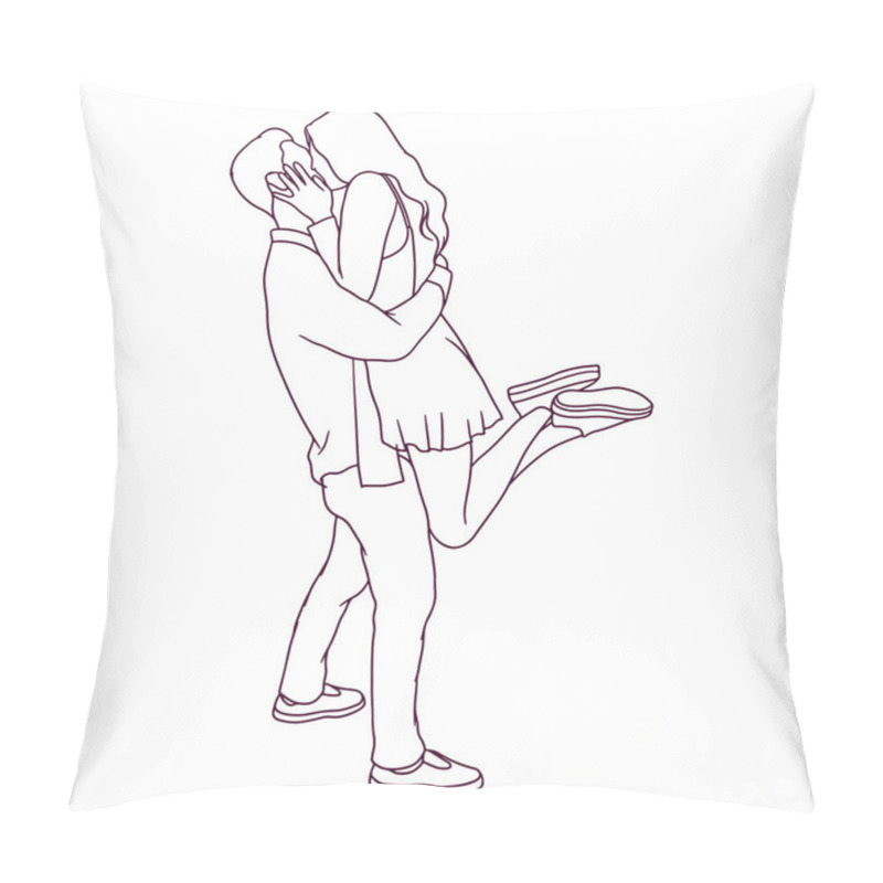 Personality  Hand Drawn Happy Couple Hugging And Kissing Illustration, Love Concept Pillow Covers