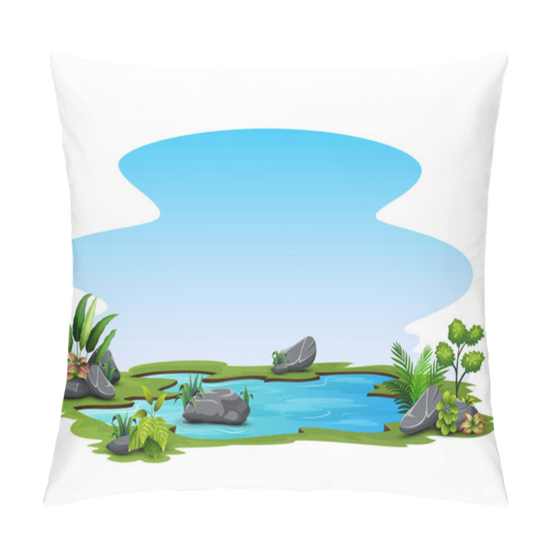 Personality  Small Pond With Green Grass On White Background Illustration Pillow Covers