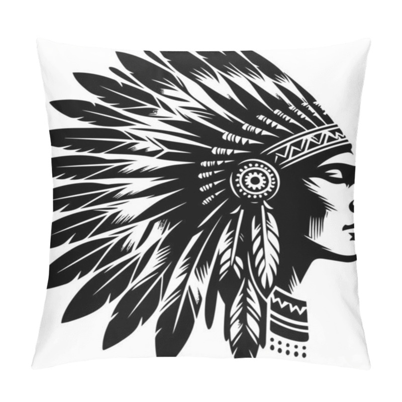 Personality  Stylized Native American Headdress In Stencil Vector Format Pillow Covers