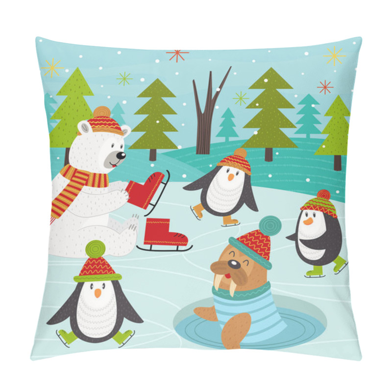 Personality  Polar Animals On Rink Pillow Covers