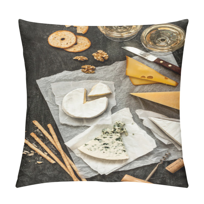 Personality  Different Kinds Of Cheeses, White Wine And Snacks Pillow Covers