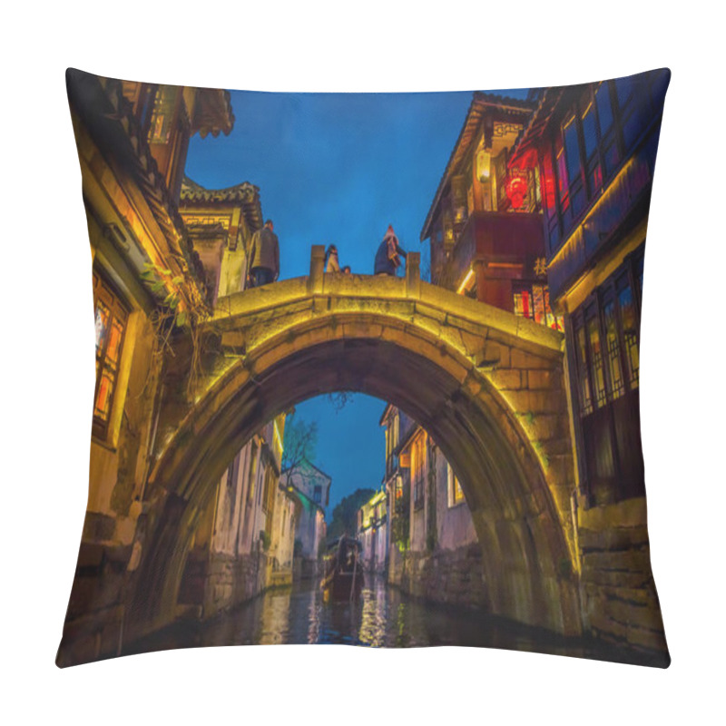 Personality  SHANGHAI, CHINA: Beautiful Evening Light Creates Magic Mood Inside Zhouzhuang Water Town, Ancient City District With Channels And Old Buildings, Charming Popular Tourist Area Pillow Covers