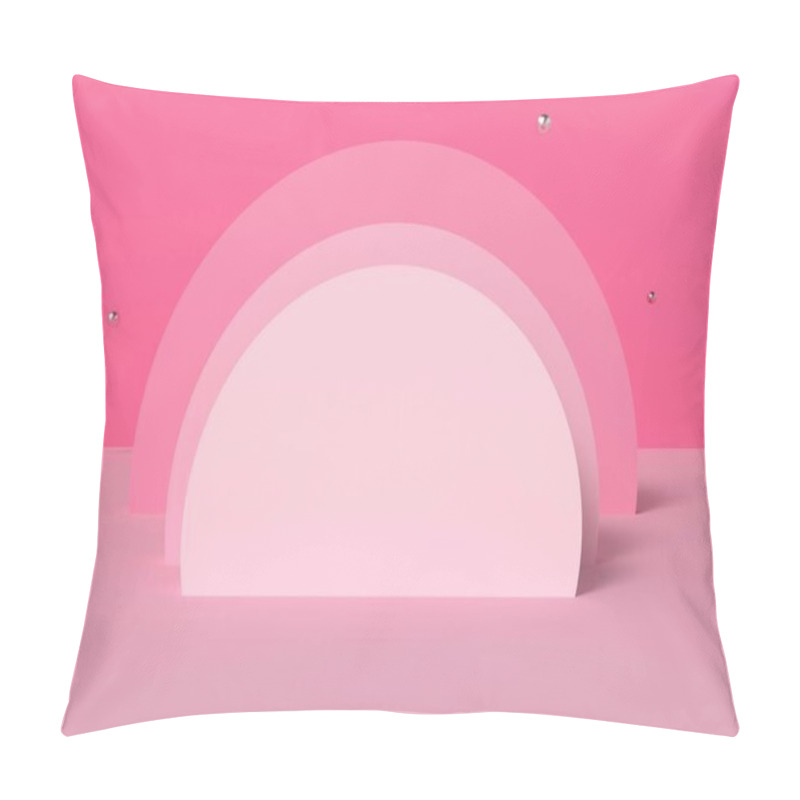 Personality  Abstract Geometric Shapes In Soft Pink Tones Against A Vibrant Pink Background. Pillow Covers