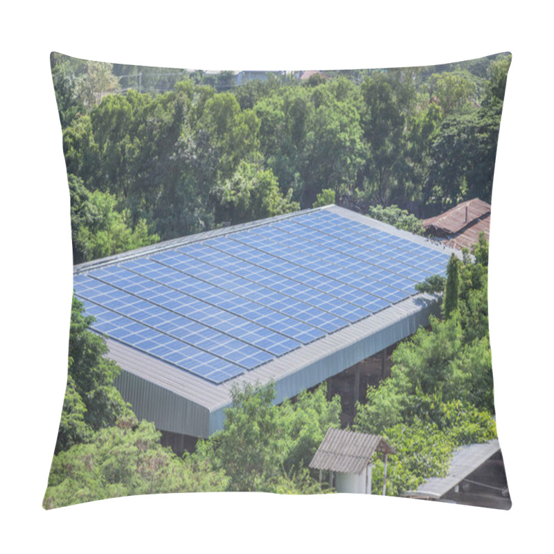 Personality  Rows Array Of Polycrystalline Silicon Solar Cells Or Photovoltaics Installing On Roof Factory Turn Up Skyward Absorb The Sunlight From The Sun  Pillow Covers