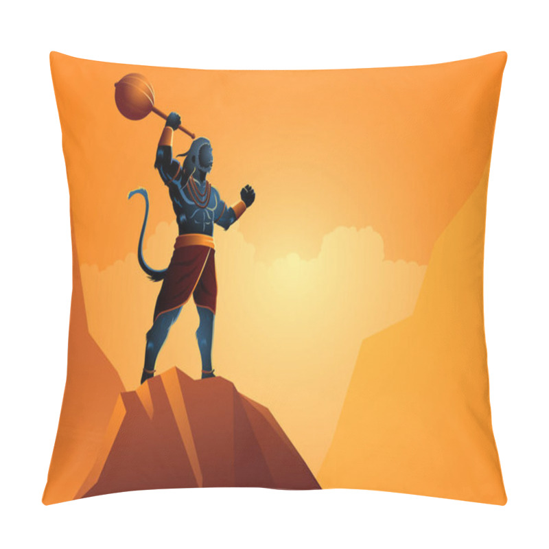 Personality  Vector Illustration Of Hanuman Standing On The Rock, Indian God Of Hindu Pillow Covers