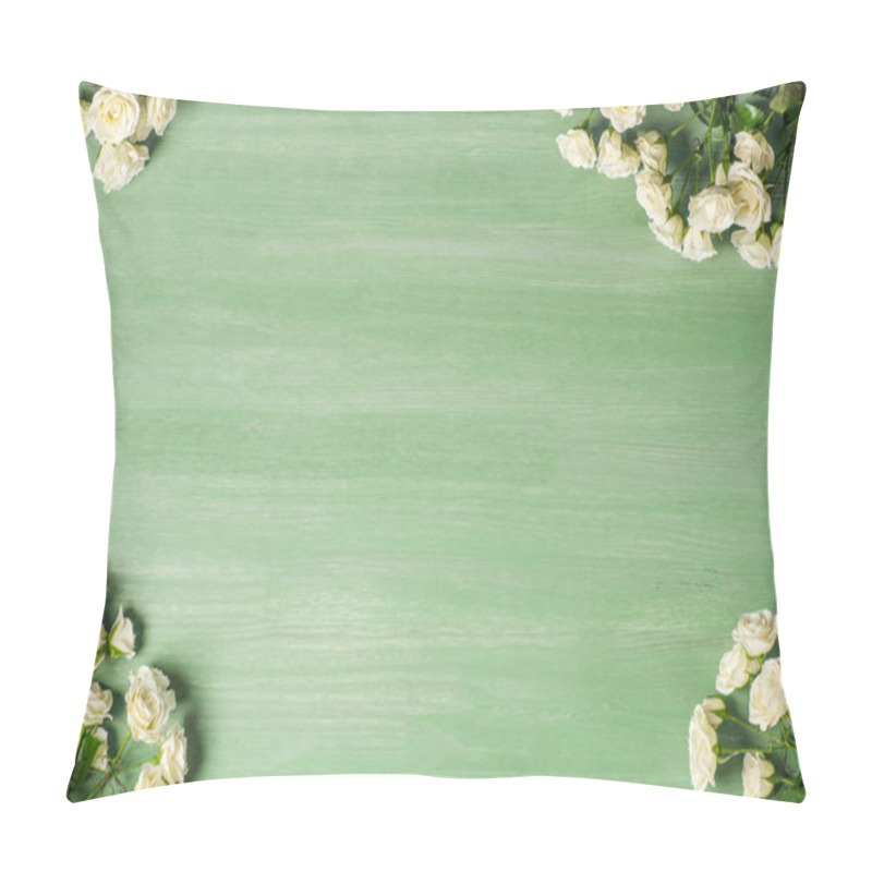 Personality  Elevated View Of White Roses Bouquets On Green Background  Pillow Covers