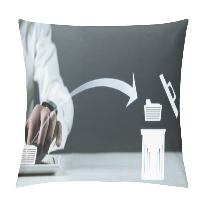 Personality  Man Hand Touching On File. Deleting Files Pillow Covers