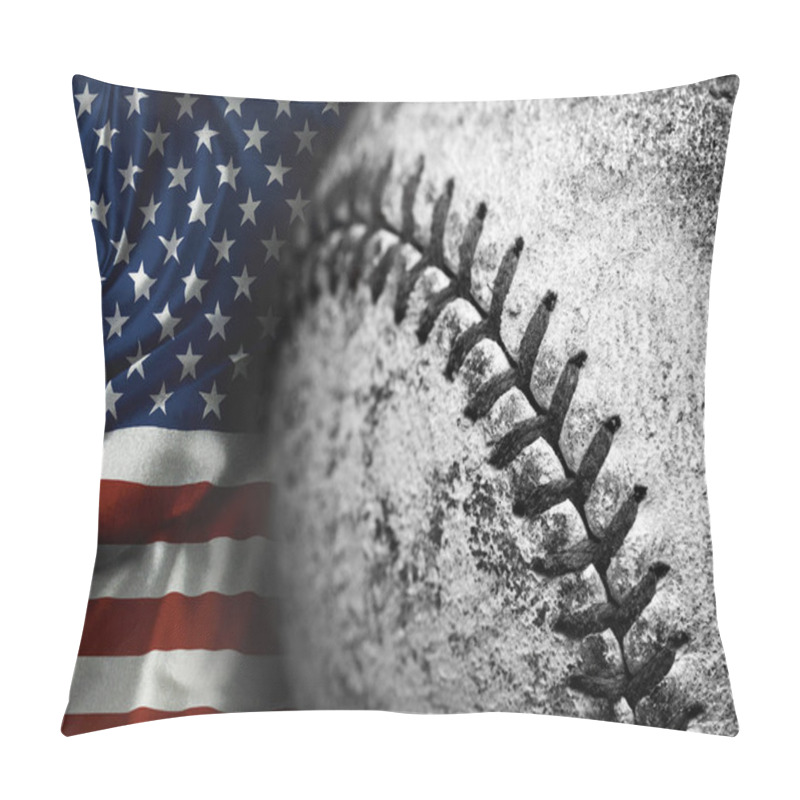 Personality  American Flag With Old Worn Baseball With Leather Texture Game Sports Competition Pillow Covers