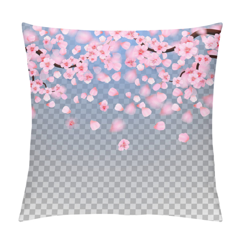 Personality  Pink Petals And Flowers Of Cherry Blossom Isolated On Transparent Background. Falling Blossom Background. Vector Pillow Covers