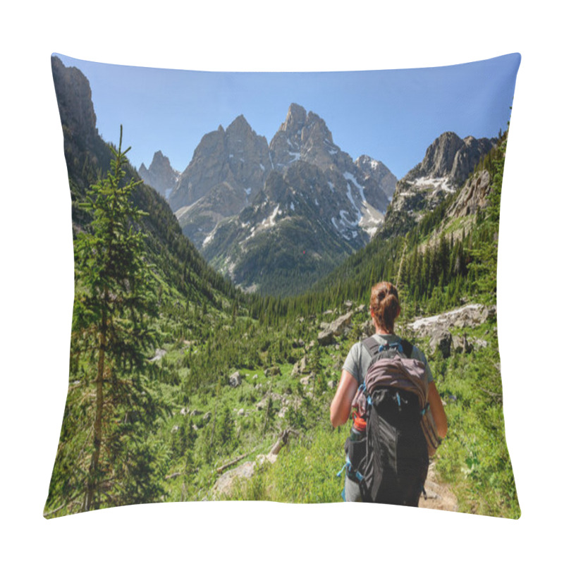 Personality  Woman Looks Out Over Tetons Wilderness Pillow Covers