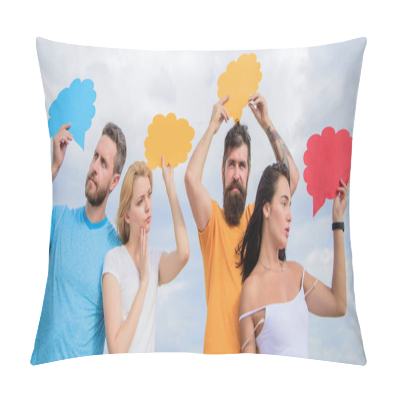 Personality  Couple In Love Relations. Romantic Relations. Difference Between Men And Women. Thoughts Of Different Sex. Bearded Hipster And Girl With Speech Bubbles Copy Space. Diversity Concept. Relations Issues Pillow Covers