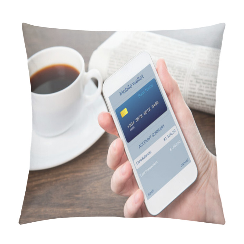 Personality  Businesswoman Hand Holding A Phone With Mobile Wallet Onlain Sho Pillow Covers