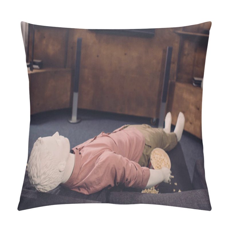 Personality  Layman Doll In Casual Clothes Lying On Sofa With Popcorn Pillow Covers