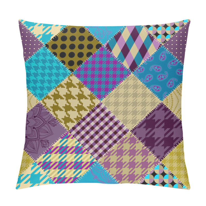 Personality  Seamless Geometric Abstract Pattern. Textille Patchwork Pattern. Vector Image. Gingham Plaid Pattern. Pillow Covers