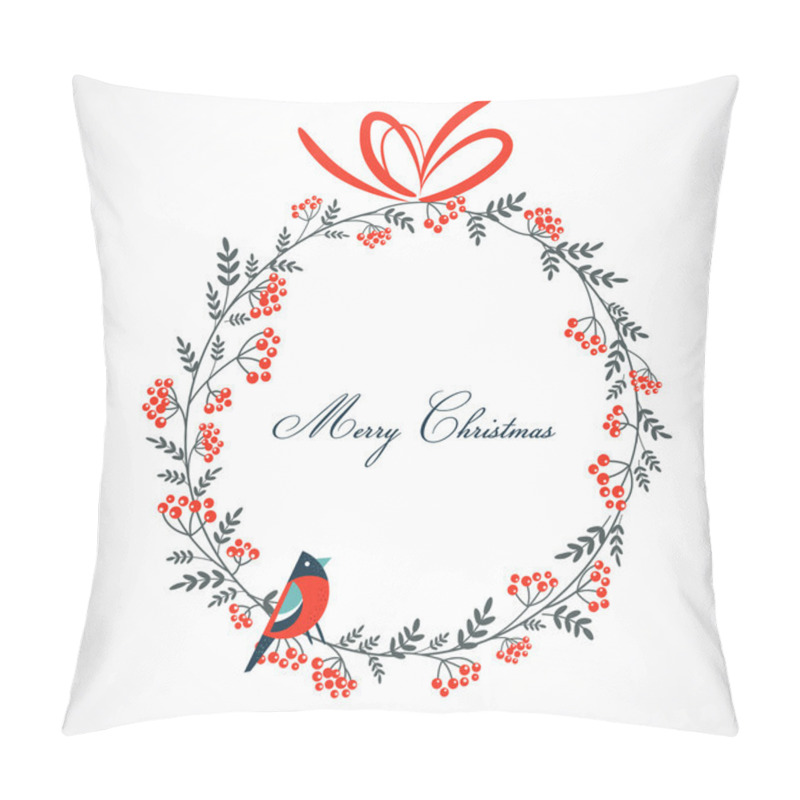 Personality  Christmas Wreath With Birds And Ashberry Pillow Covers