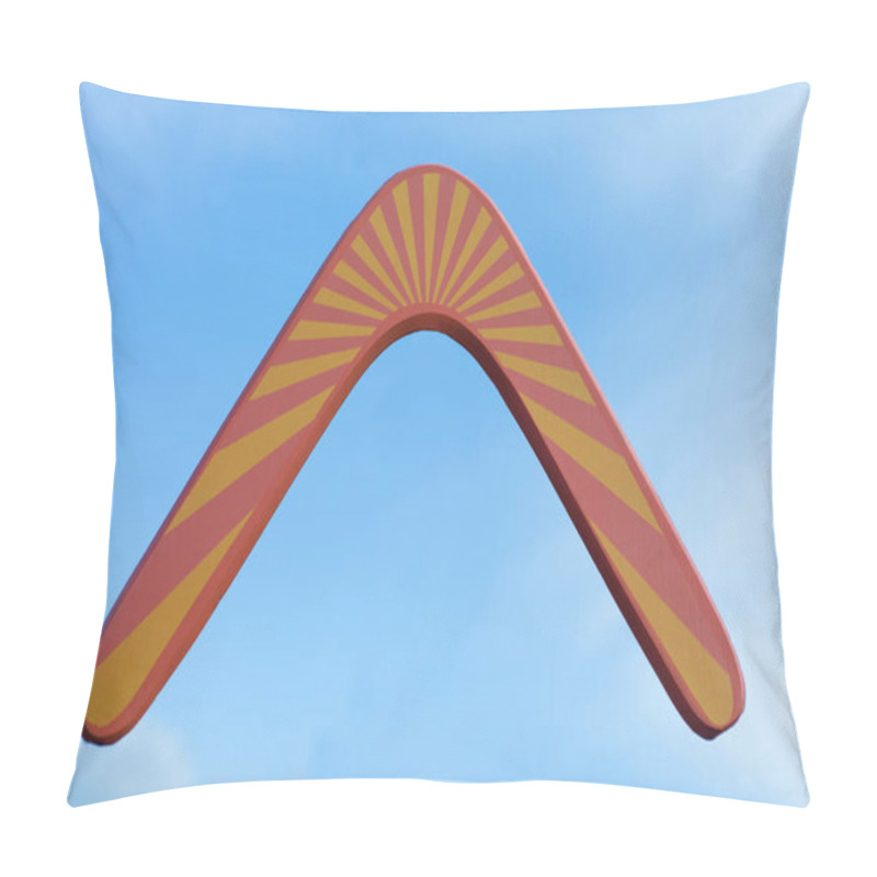 Personality  Wooden Australian Boomerang In Flight Against Of Pure White Clouds And Blue Sky Pillow Covers