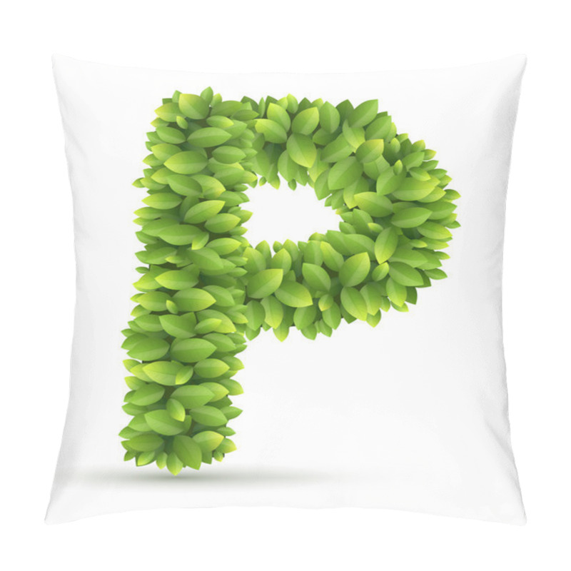 Personality  Letter P,  Vector Alphabet Of Green Leaves Pillow Covers