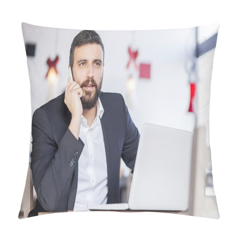 Personality  Businessman Talking On Phone In Restaurant  Pillow Covers