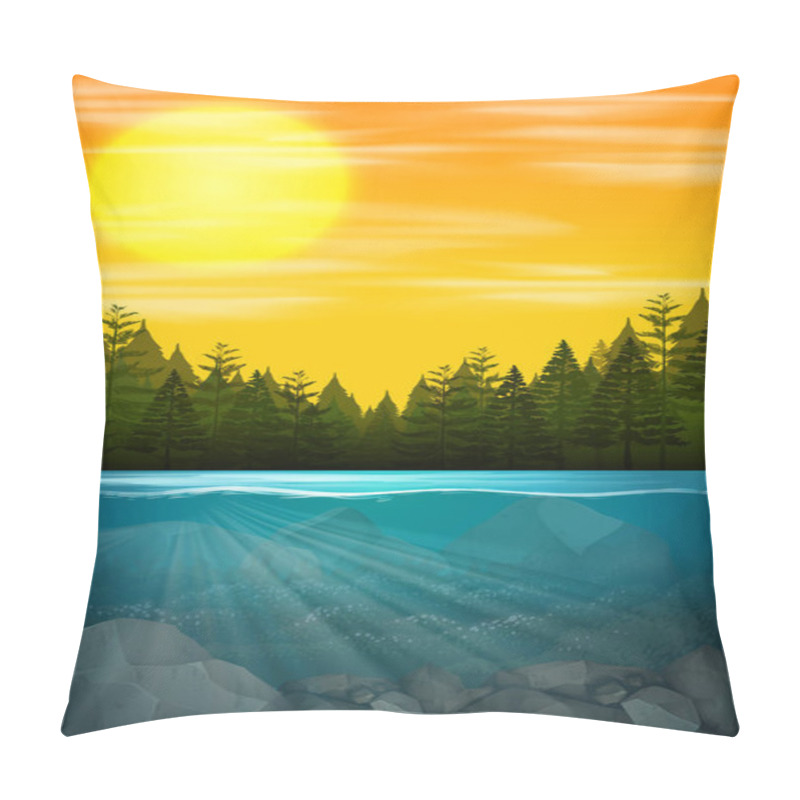 Personality  Beautiful Water Forest Scene Illustration Pillow Covers