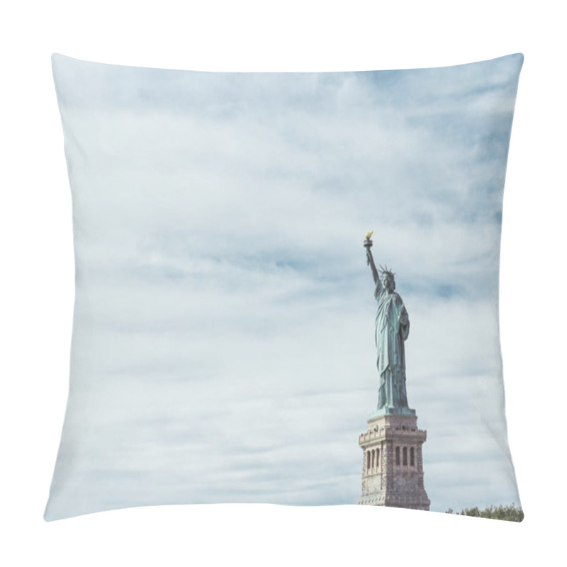 Personality  STATUE OF LIBERTY, NEW YORK, USA - OCTOBER 8, 2018: Statue Of Liberty In New York Against Blue Cloudy Sky Background, Usa Pillow Covers