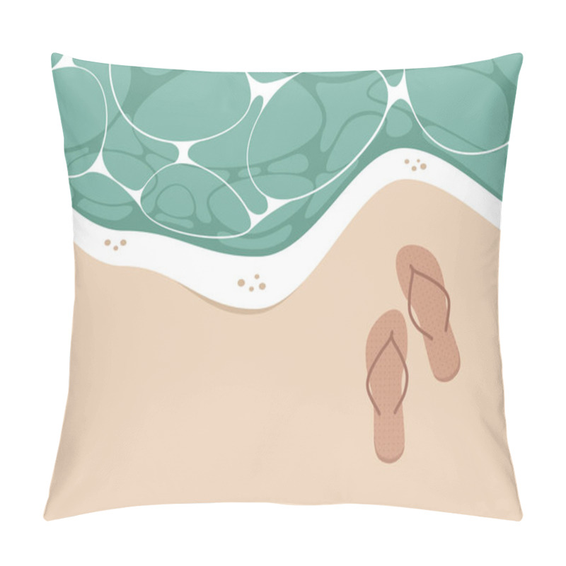 Personality  Summer Vacation, A Tropical Beach Top View, A Pair Of Flip Flops On The Shore, Sand And Turquoise Water Pillow Covers