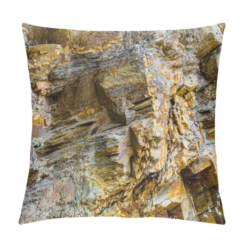 Personality  Nature Force Compressed Cracked Rock Layers Structure Formation Close-up Details, In Various Shapes, Colors, Thicknesses, At North Central Coast Of Crete, Greece. Nature And Geological Science Concept Pillow Covers