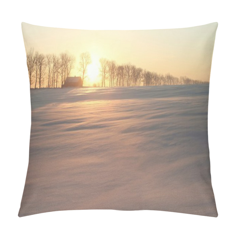 Personality  House Among The Trees At Sunrise Pillow Covers