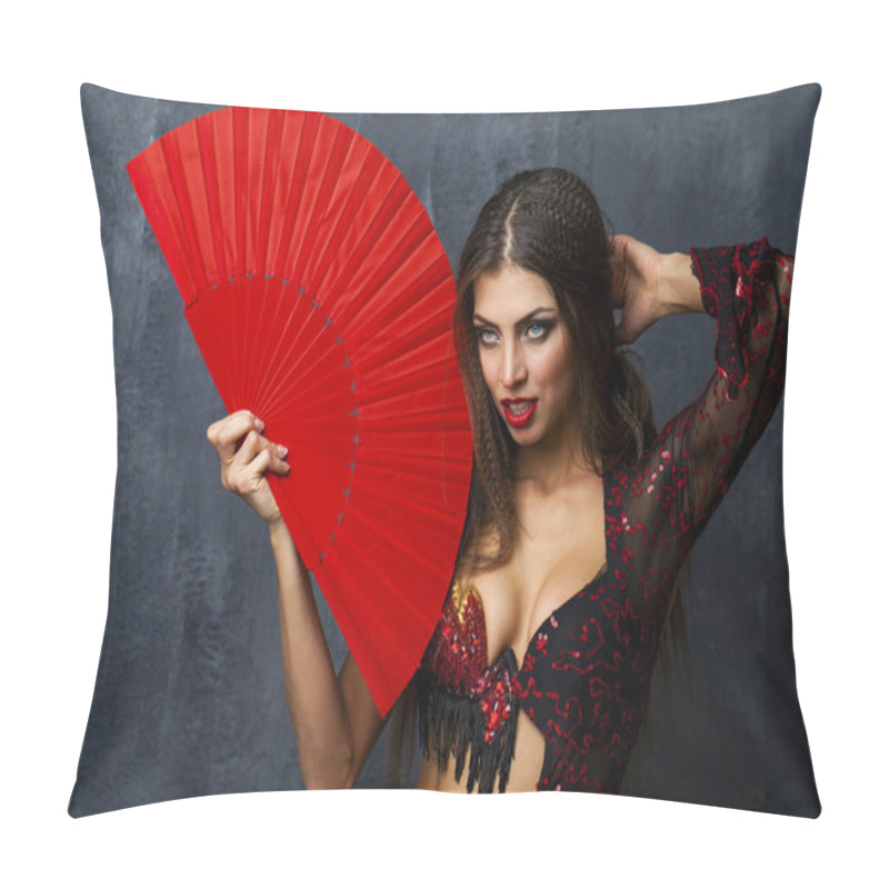 Personality  Woman Traditional Spanish Flamenco Dancer Dancing In A Red Dress Pillow Covers