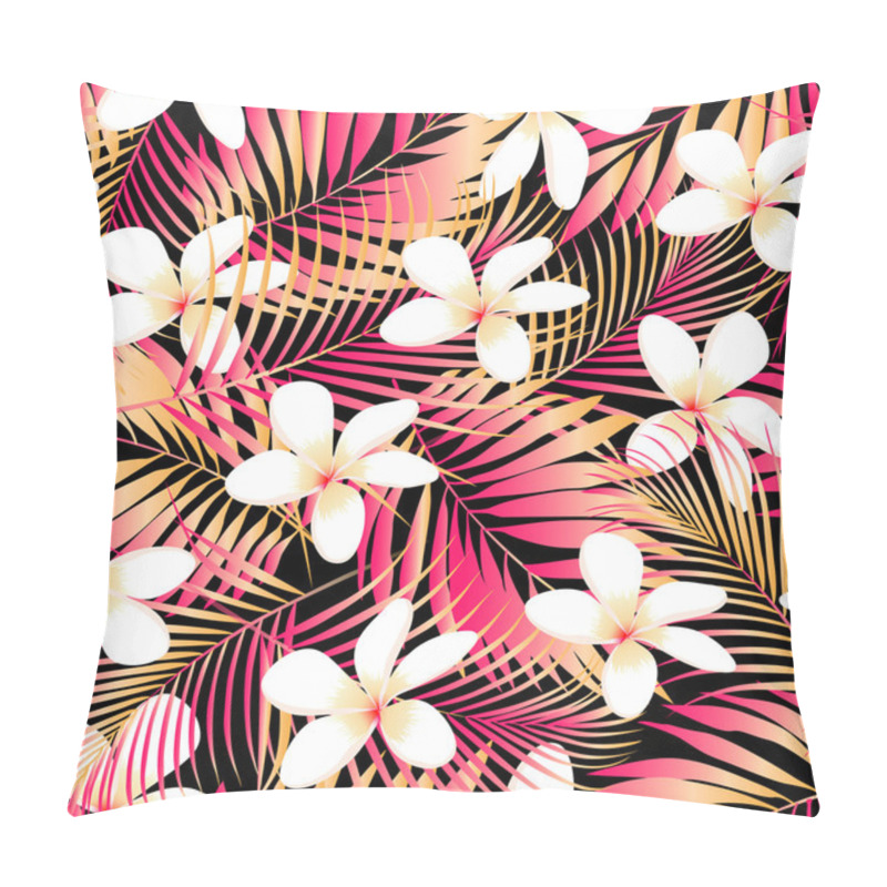 Personality  Tropical Plumeria With Red And Orange Leaves Seamless Pattern Pillow Covers