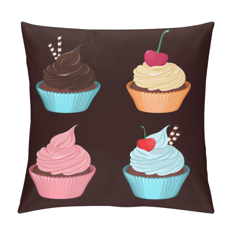 Personality  Cupcakes. Set Of Vector Tasty Cupcakes With Cream. Pillow Covers