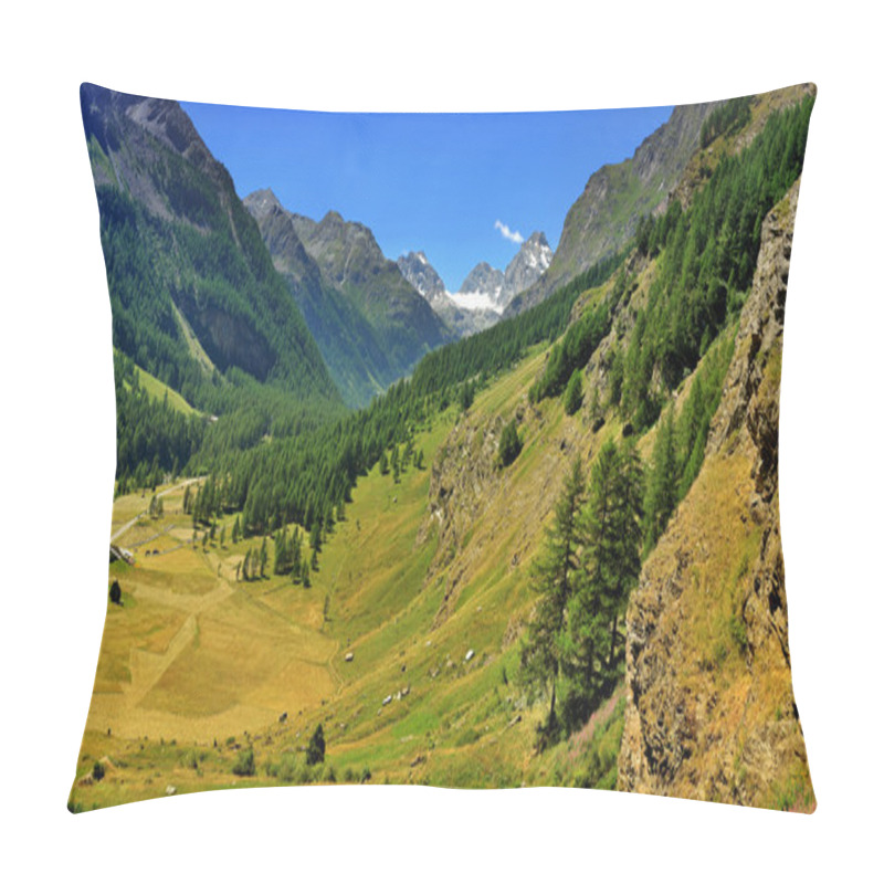 Personality  Big Panorama Of Alps Valley In Val Di Rhemes Pillow Covers