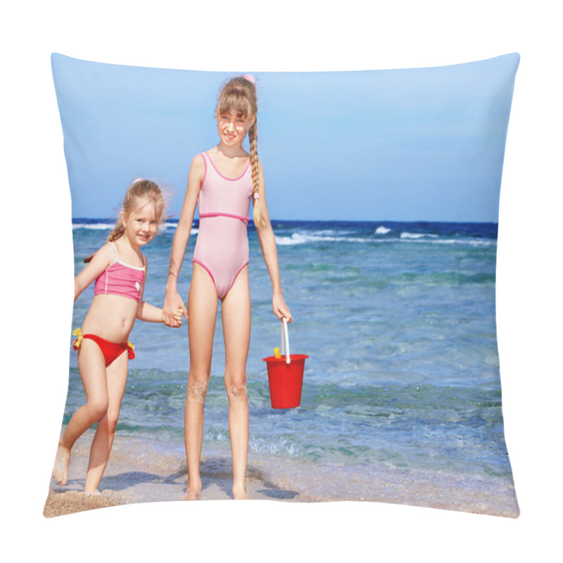 Personality  Children Playing On Beach. Pillow Covers