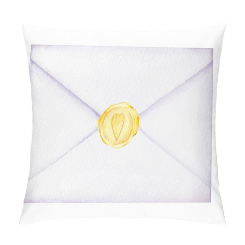 Personality  Watercolor Illustration Of A White Envelope With A Gold Wax Seal Featuring A Heart Symbol. Perfect For Wedding Invitations, Romantic Messages, Love Letters, Greeting Cards, Valentines Day Designs Pillow Covers