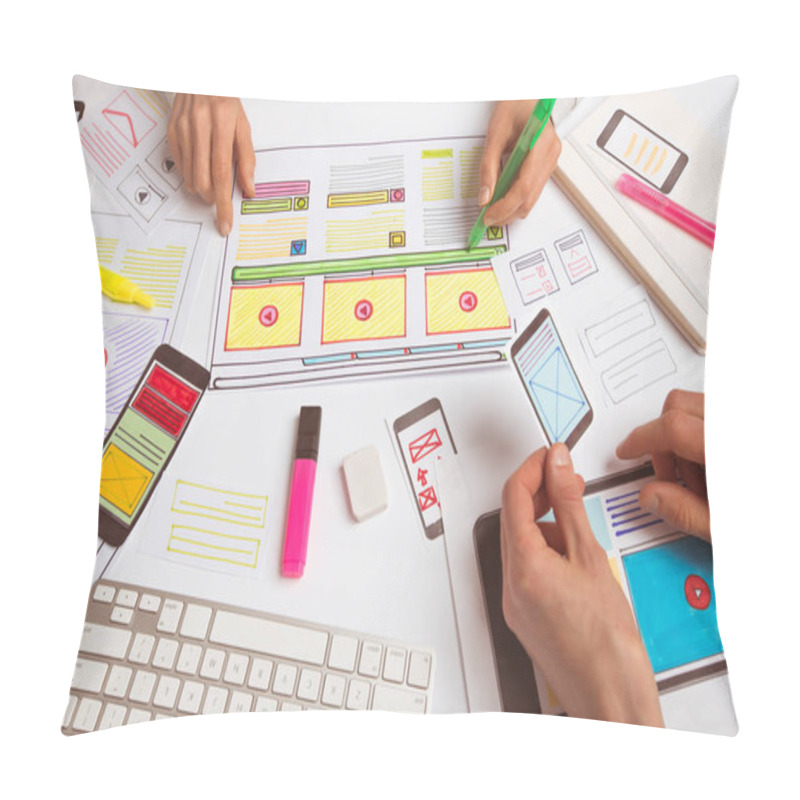 Personality  Designers Develop Website Applications. Designers Draw Sketches Of The Interface. User Experience Concept. Pillow Covers