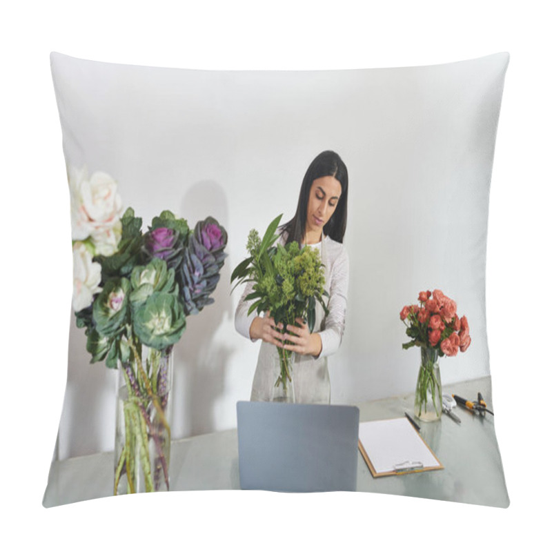 Personality  Florist Expertly Combines Fresh Blooms While Managing Her Small Business With Passion. Pillow Covers