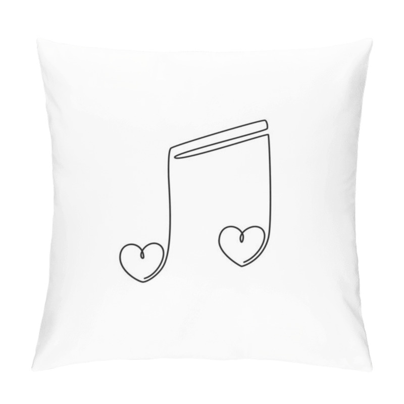 Personality  Continuous Line Drawing. Musical Note With Hearts. Love Song. Music Of Love. Romantic Valentine's Day Card. Black Isolated On White Background. Hand Drawn Vector Illustration. Pillow Covers