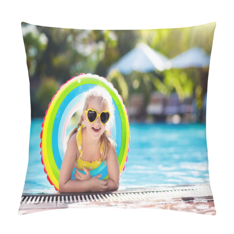 Personality  Child With Goggles In Swimming Pool. Little Girl Learning To Swim And Dive In Outdoor Pool Of Tropical Resort. Swimming With Kids. Healthy Sport Activity For Children. Sun Protection. Water Fun. Pillow Covers