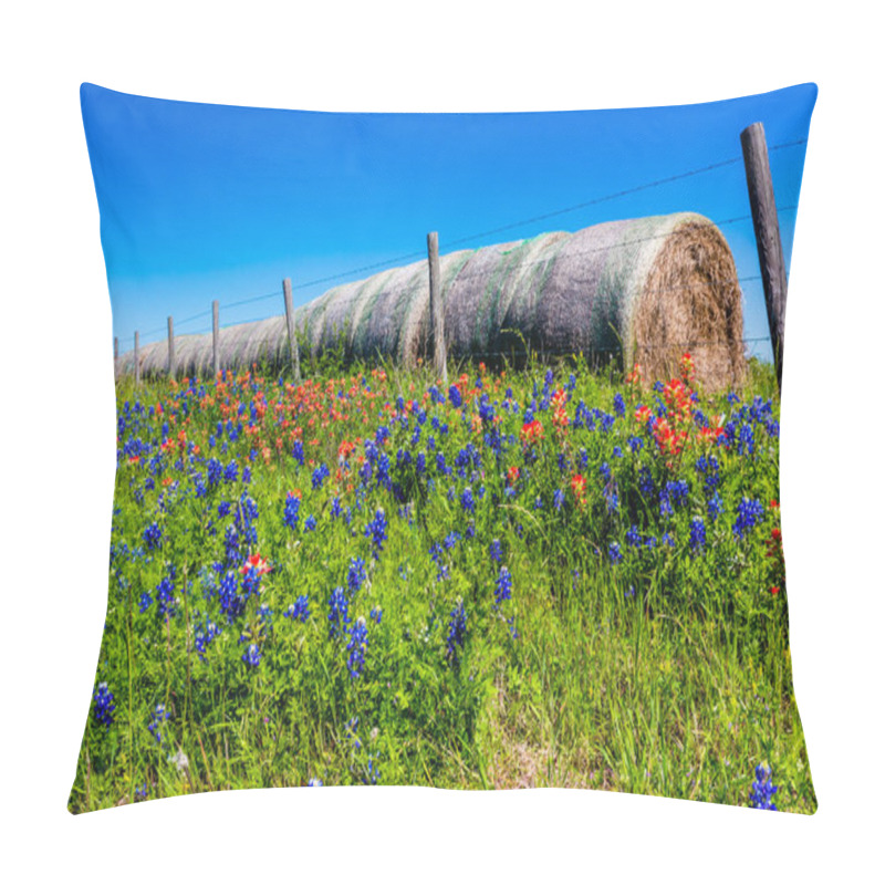 Personality  A Meadow With Round Hay Bales And Fresh Texas Wildflowers Pillow Covers