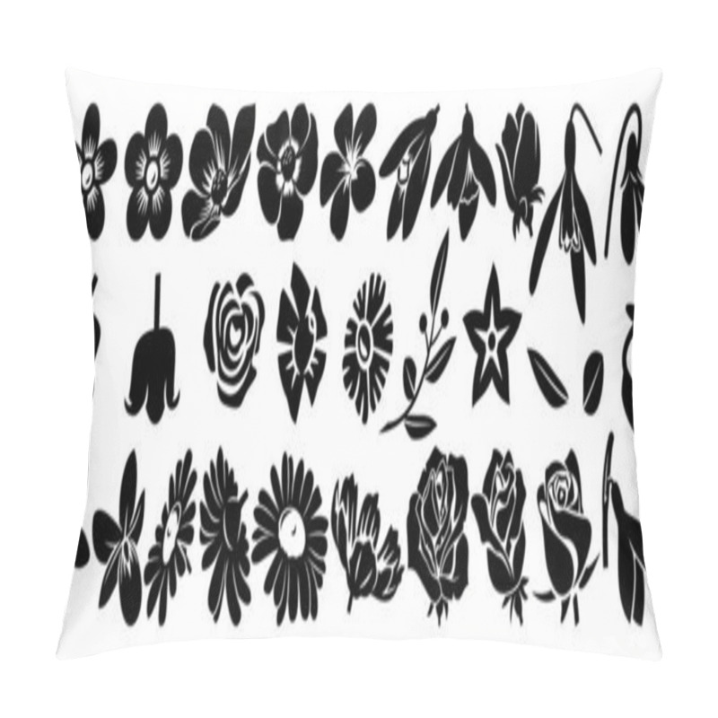 Personality  Flowers Silhouettes Set. Vector Cliparts Isolated On White. Pillow Covers