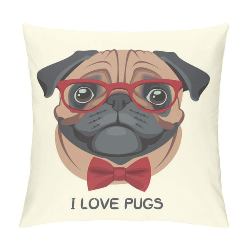 Personality  Portrait Of A Pug Wearing Glasses. Pillow Covers