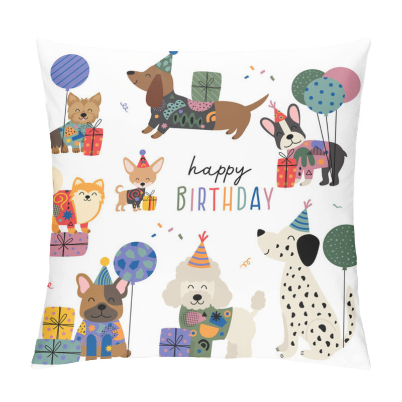 Personality  Set Of Isolated Cute Funny Dogs For Birthday Pillow Covers