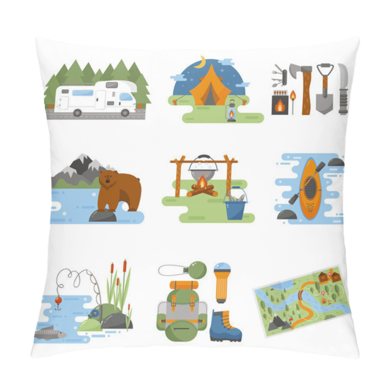 Personality  Set Of Camping Equipment Vector Icons. Pillow Covers