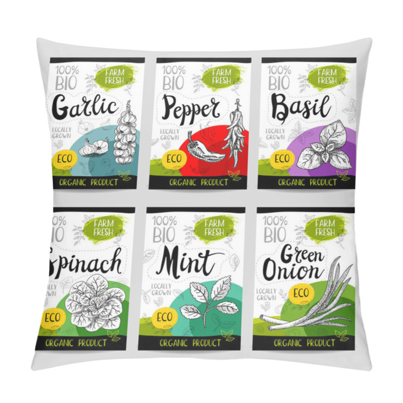 Personality  Set Of Hand Drawn Labels Food, Spices. Pillow Covers