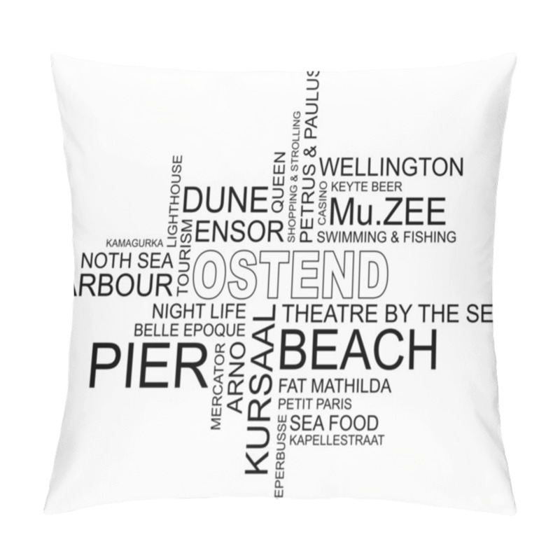 Personality  Word Cloud Ostend, Belgium, English Pillow Covers