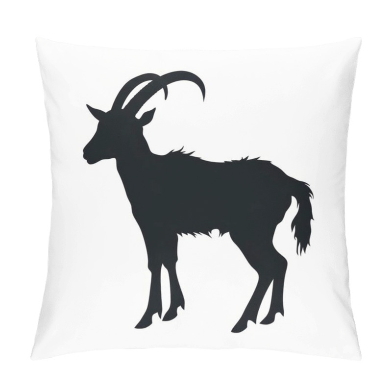 Personality  Silhouette Of A Goat With Prominent Horns, Showcasing A Graceful Stance Against A Plain Background. Pillow Covers