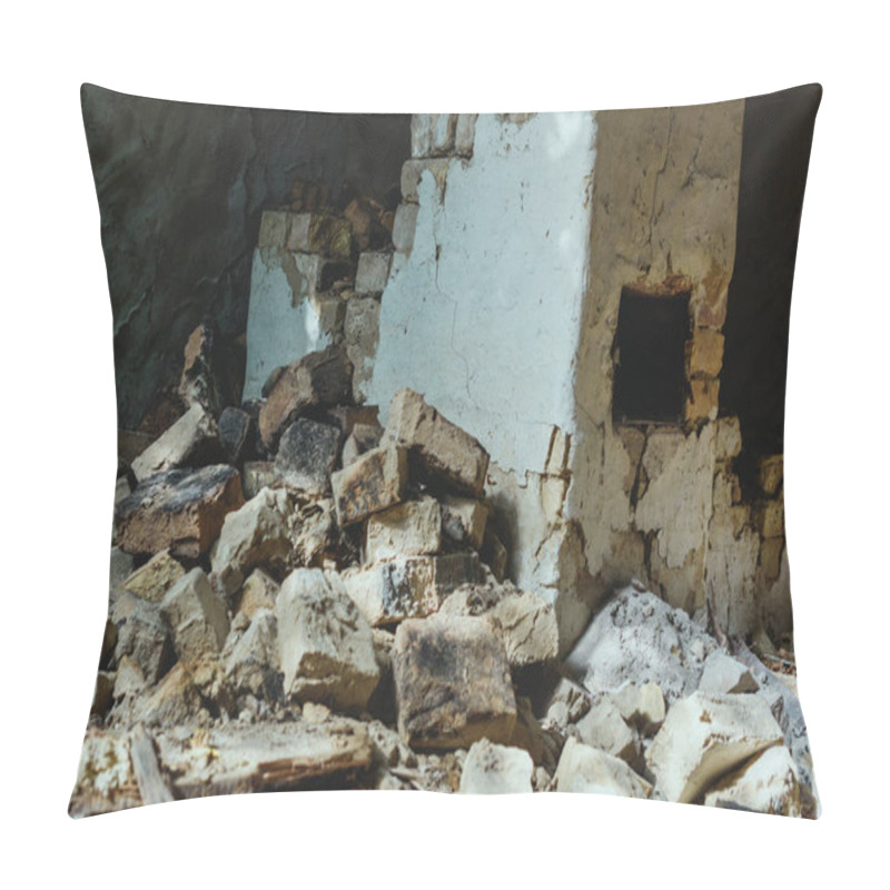 Personality  Abandoned Old Building With Broken Brick Wall Pillow Covers