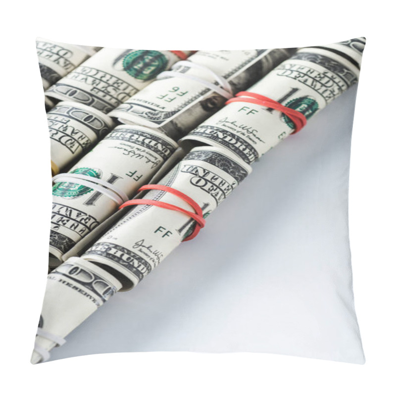 Personality  Dollar Banknotes In Cash Rolls With Rubber Bands On White  Pillow Covers