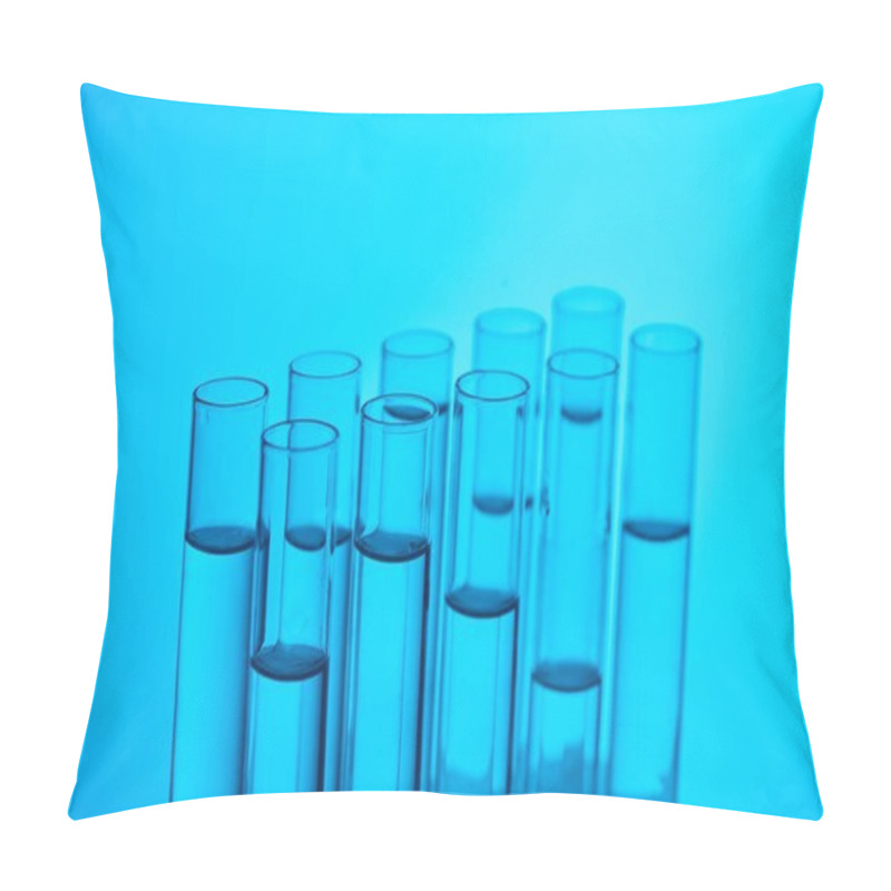 Personality  Glass Tubes With Liquid For Chemical Test On Blue Pillow Covers