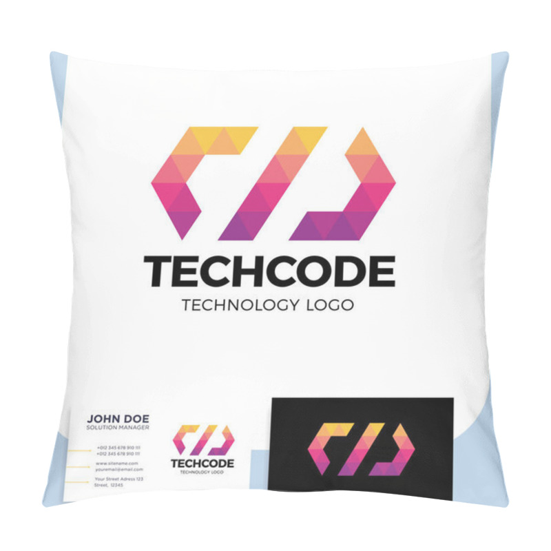 Personality  Code Or Coding Logo Of A Stylized Triangle Shape Built With Colo Pillow Covers