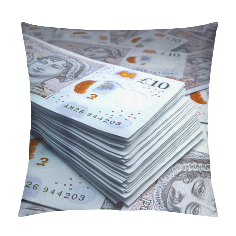 Personality  Money Of United Kingdom. Pound Sterling Bills. GBP Banknotes. 10 Pounds. Business, Finance, News Background. Pillow Covers